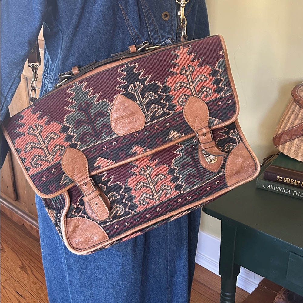 Southwestern Tapestry Leather Briefcase Satchel